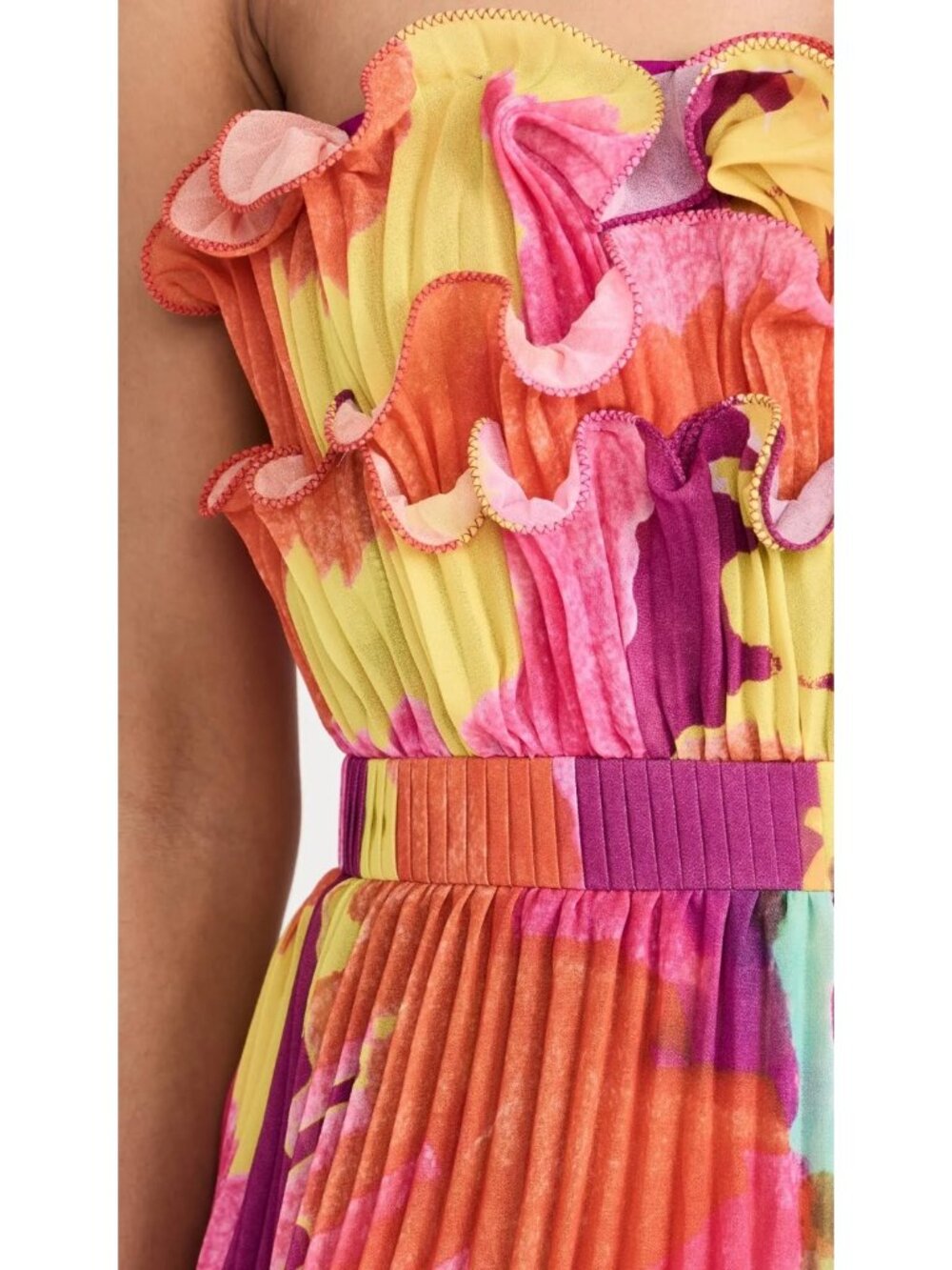 AMUR Massie Strapless Mini Dress Size 4 Purple Floral Pleated Ruffle A-Line - Picture 5 of 14